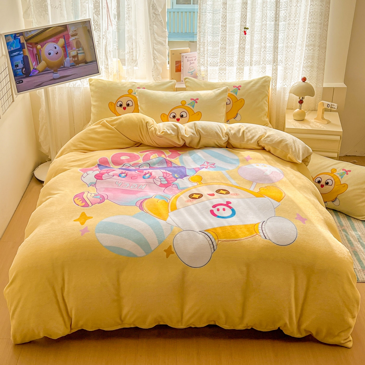 91家纺网 家纺一手货源 找家纺 （总）浩诚 2025新款高克重牛奶绒大版卡通四件套