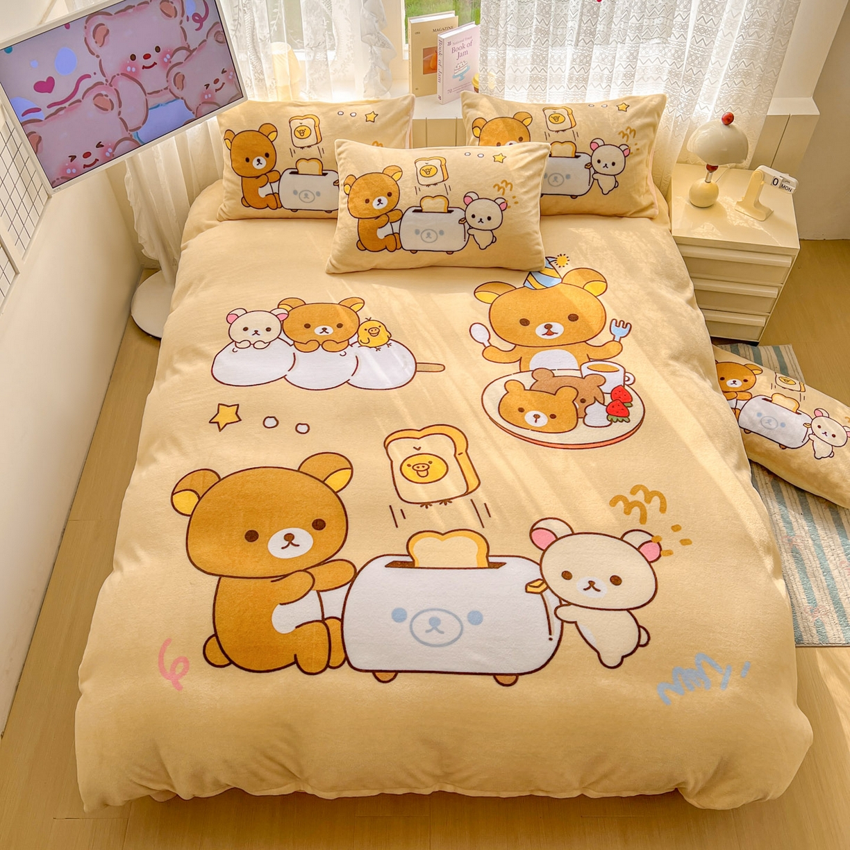 91家纺网 家纺一手货源 找家纺 （总）浩诚 2025新款高克重牛奶绒大版卡通四件套