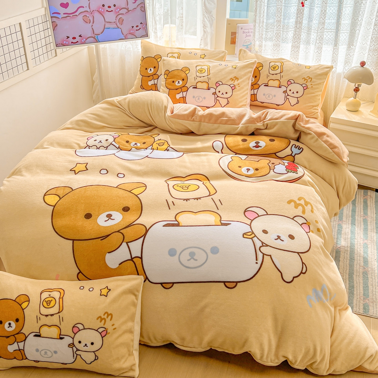 91家纺网 家纺一手货源 找家纺 （总）浩诚 2025新款高克重牛奶绒大版卡通四件套