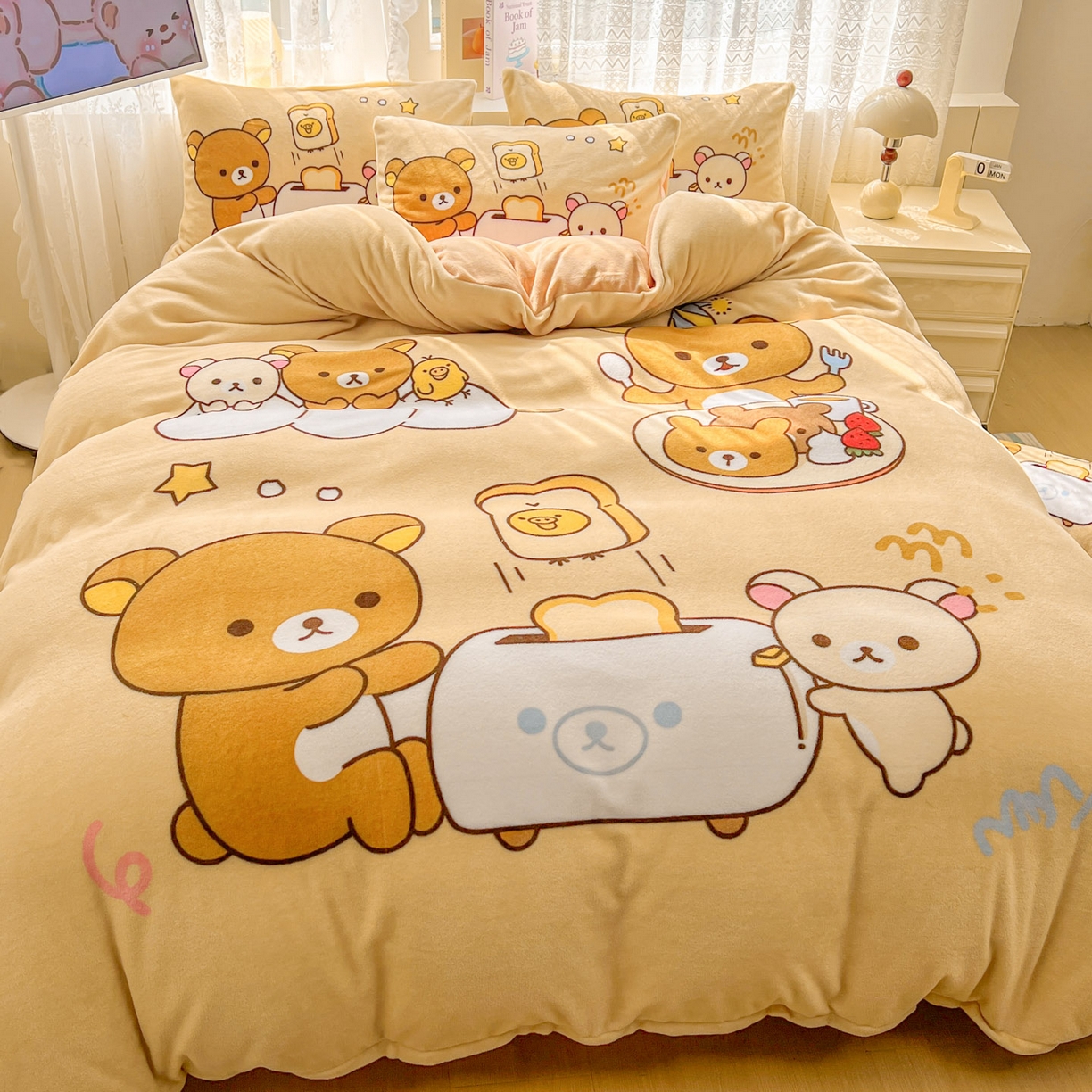 91家纺网 家纺一手货源 找家纺 （总）浩诚 2025新款高克重牛奶绒大版卡通四件套