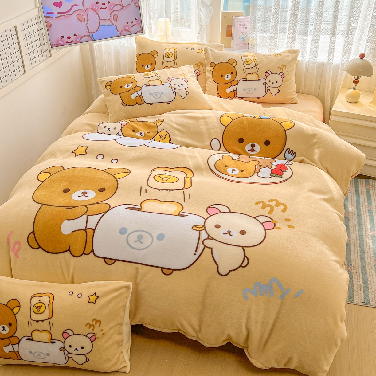 91家纺网 家纺一手货源 找家纺 （总）浩诚 2025新款高克重牛奶绒大版卡通四件套