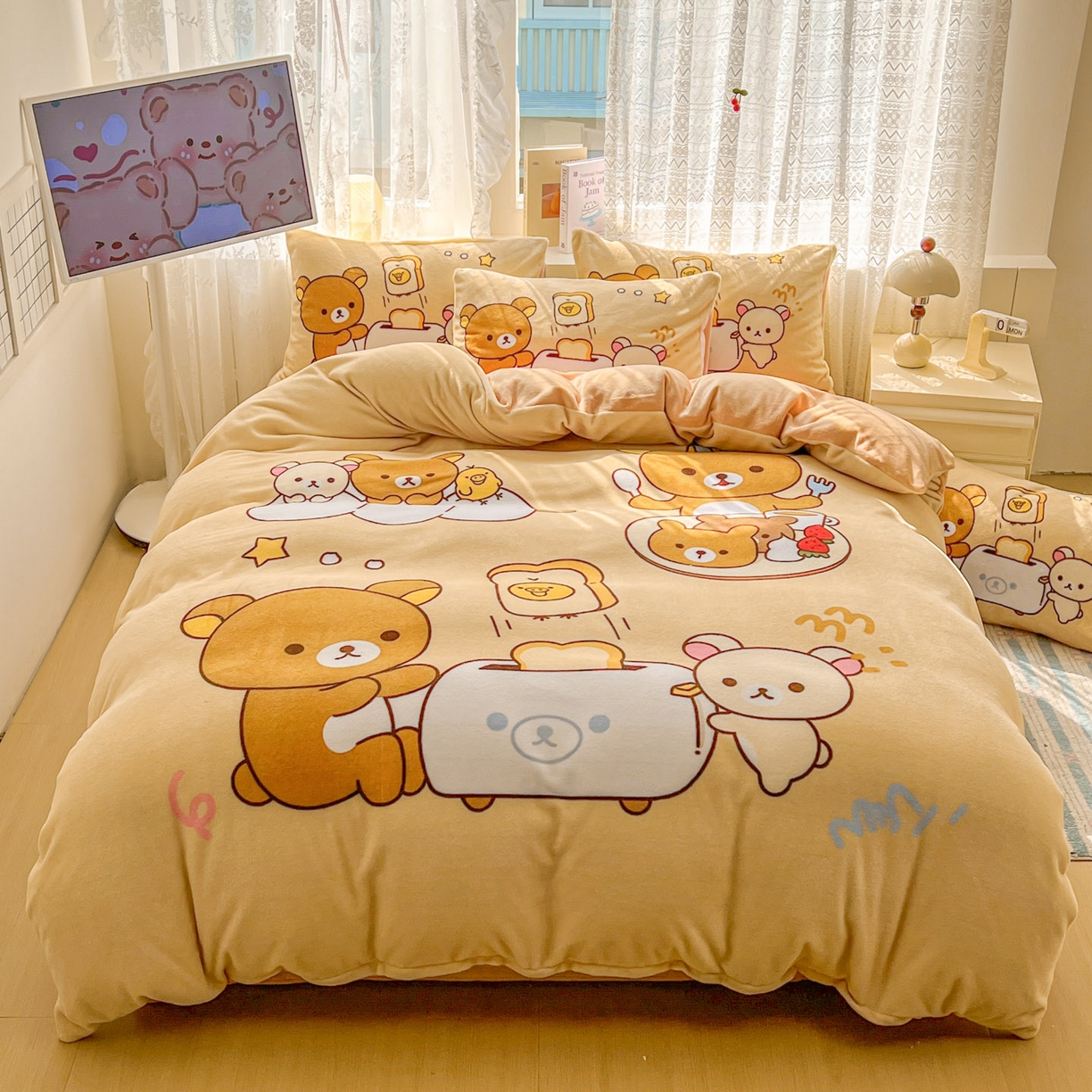 91家纺网 家纺一手货源 找家纺 （总）浩诚 2025新款高克重牛奶绒大版卡通四件套