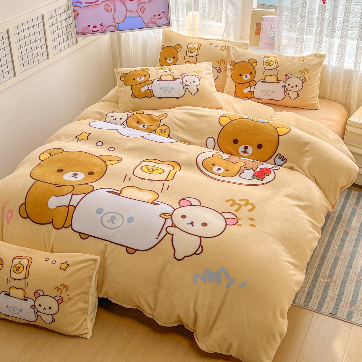 91家纺网 家纺一手货源 找家纺 （总）浩诚 2025新款高克重牛奶绒大版卡通四件套