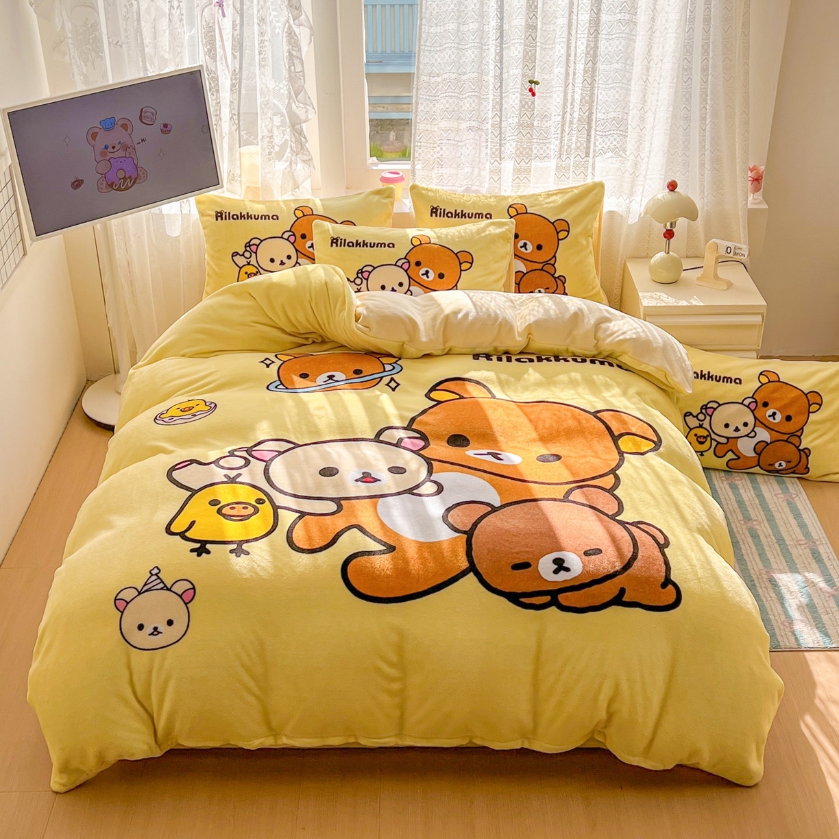 91家纺网 家纺一手货源 找家纺 （总）浩诚 2025新款高克重牛奶绒大版卡通四件套