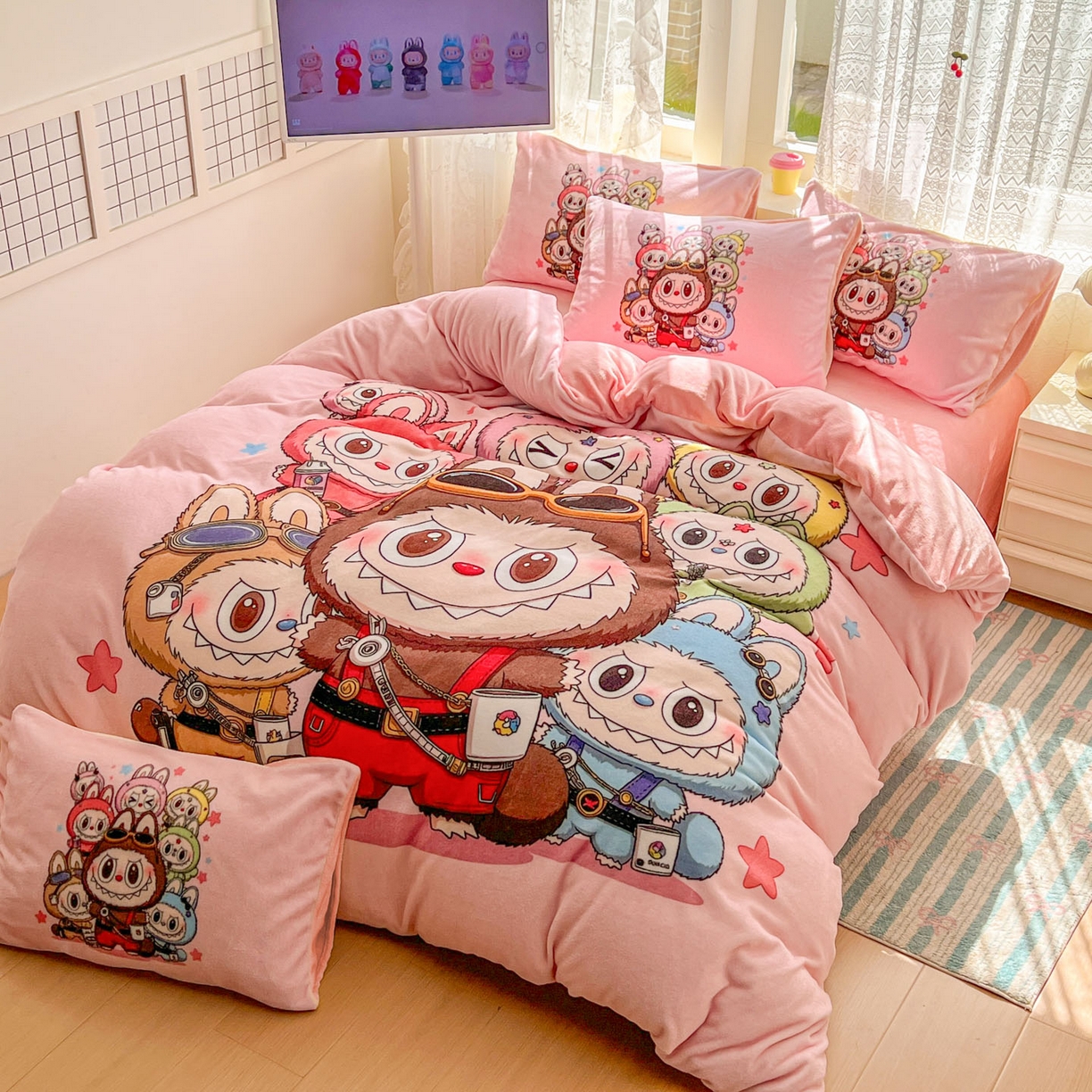 91家纺网 家纺一手货源 找家纺 浩诚 2025新款高克重牛奶绒大版卡通四件套 布布合集