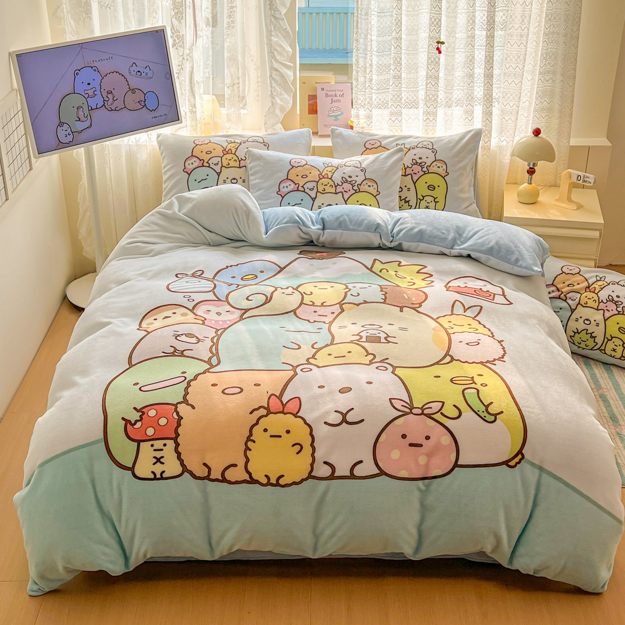 91家纺网 家纺一手货源 找家纺 浩诚 2025新款高克重牛奶绒大版卡通四件套 小伙伴