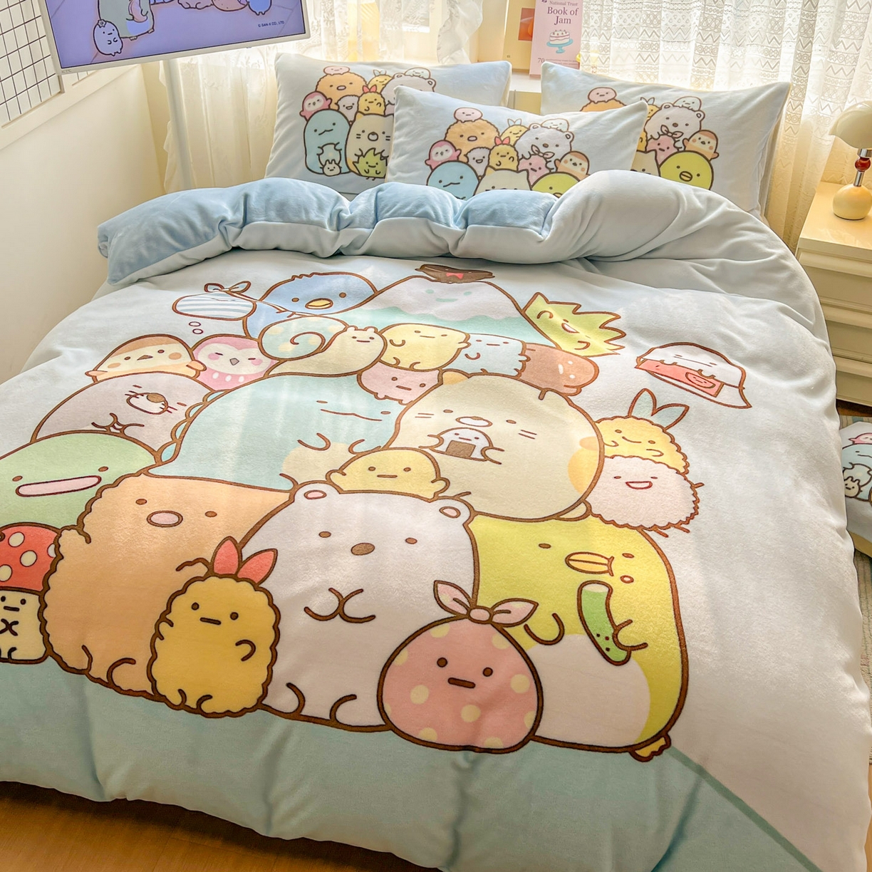 91家纺网 家纺一手货源 找家纺 浩诚 2025新款高克重牛奶绒大版卡通四件套 小伙伴