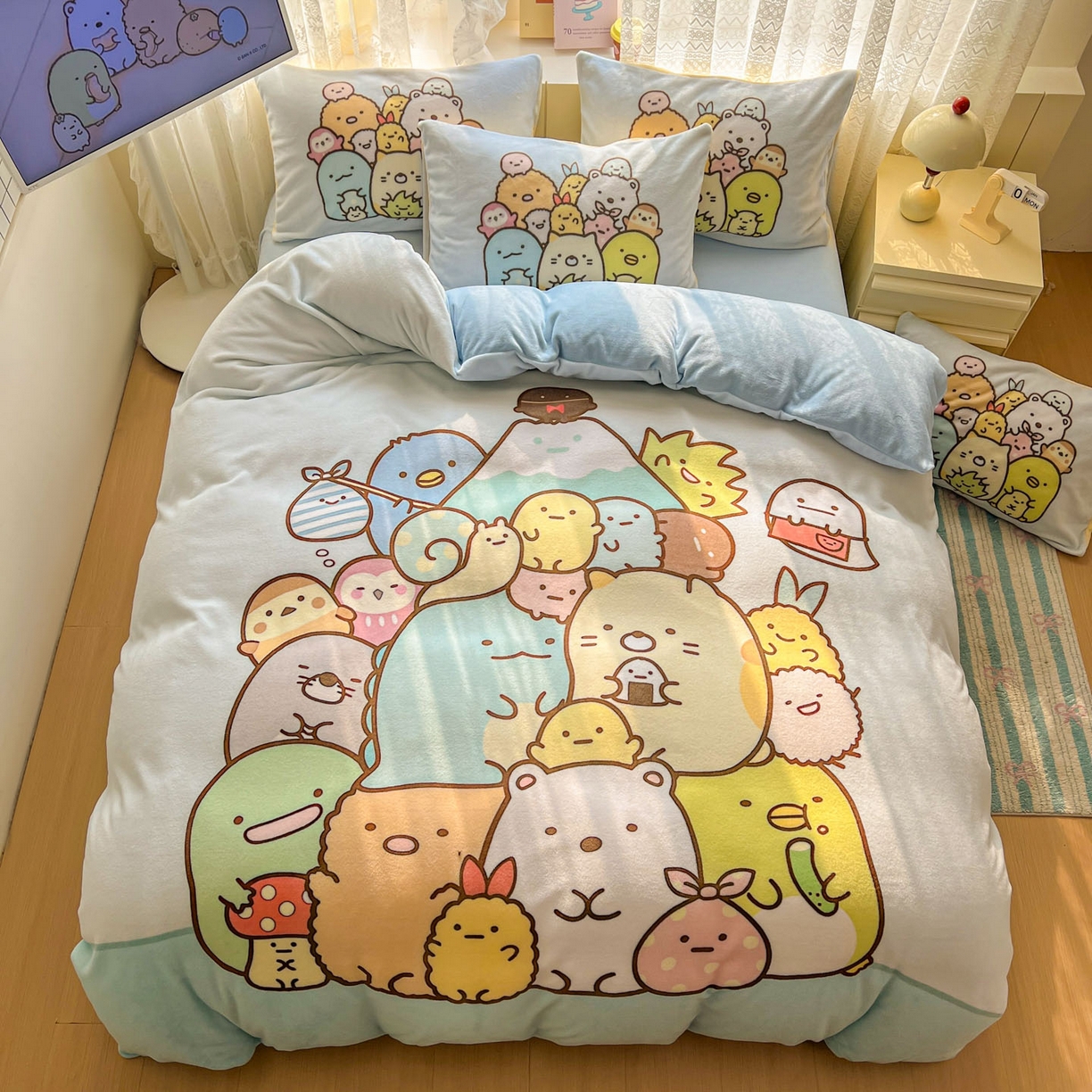 91家纺网 家纺一手货源 找家纺 浩诚 2025新款高克重牛奶绒大版卡通四件套 小伙伴