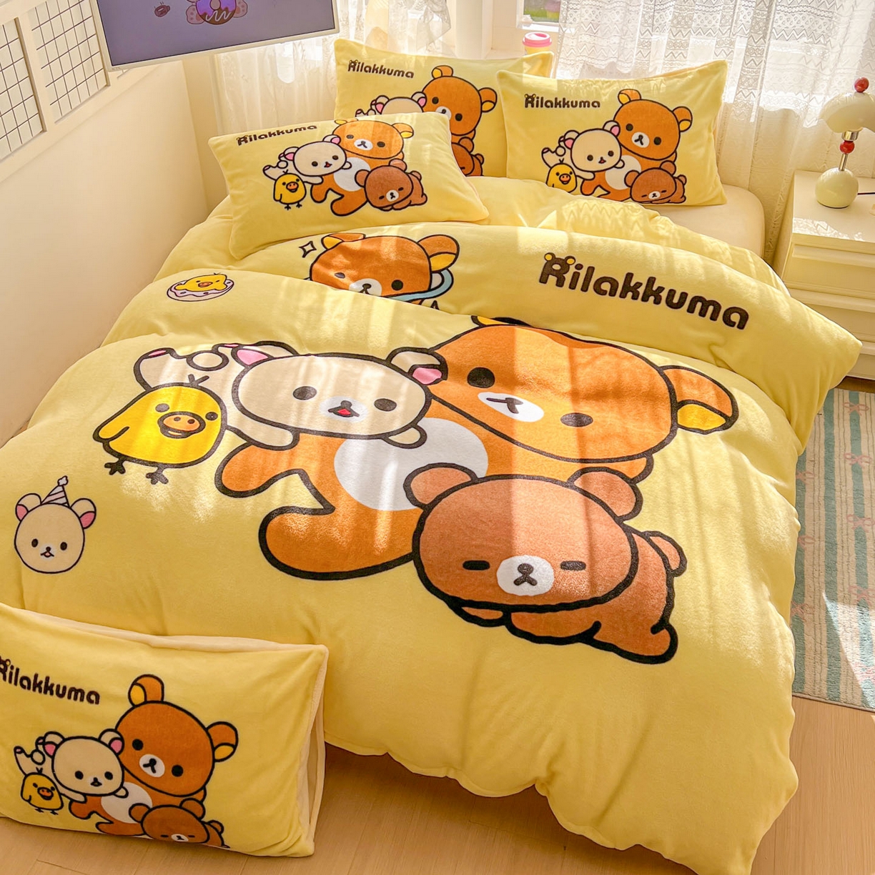 91家纺网 家纺一手货源 找家纺 浩诚 2025新款高克重牛奶绒大版卡通四件套 开心小熊