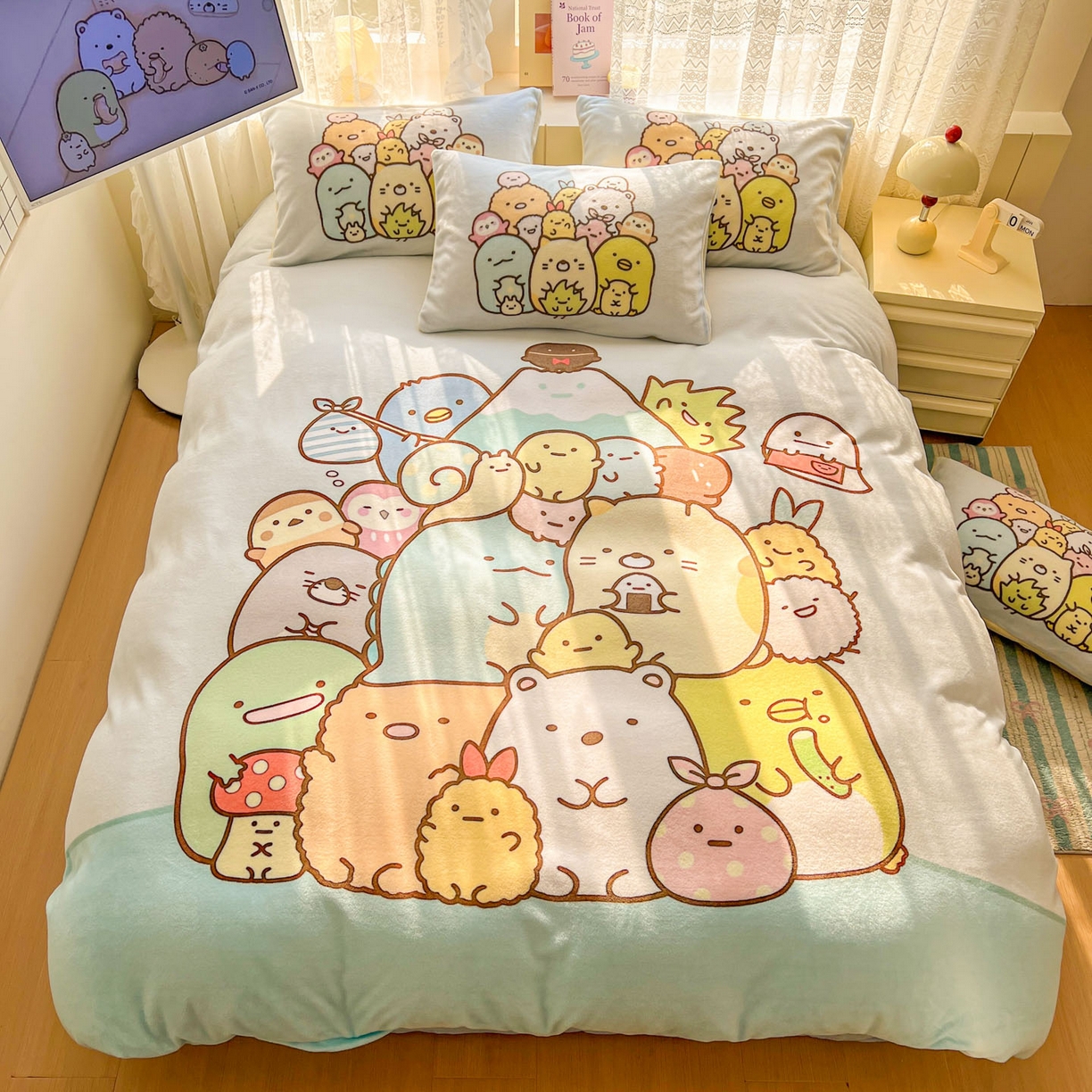 91家纺网 家纺一手货源 找家纺 浩诚 2025新款高克重牛奶绒大版卡通四件套 小伙伴