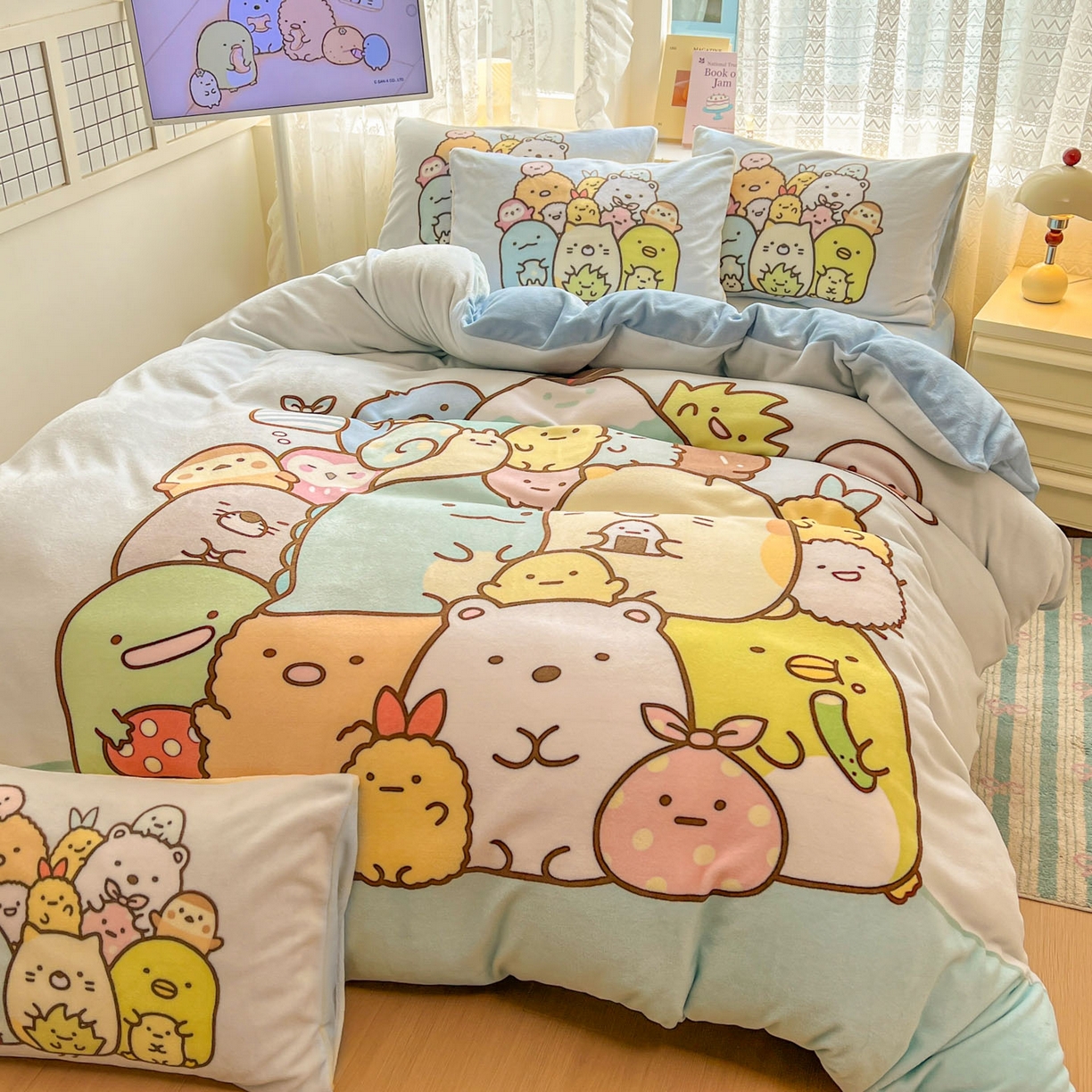 91家纺网 家纺一手货源 找家纺 浩诚 2025新款高克重牛奶绒大版卡通四件套 小伙伴