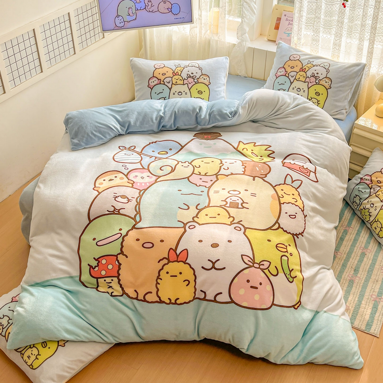 91家纺网 家纺一手货源 找家纺 浩诚 2025新款高克重牛奶绒大版卡通四件套 小伙伴