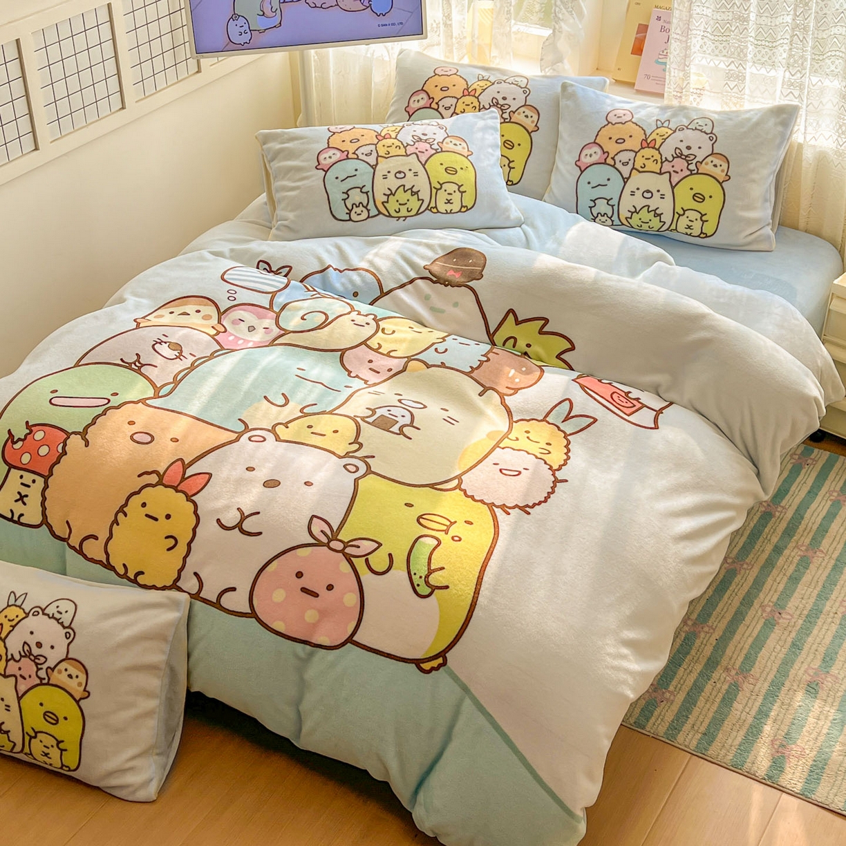 91家纺网 家纺一手货源 找家纺 浩诚 2025新款高克重牛奶绒大版卡通四件套 小伙伴