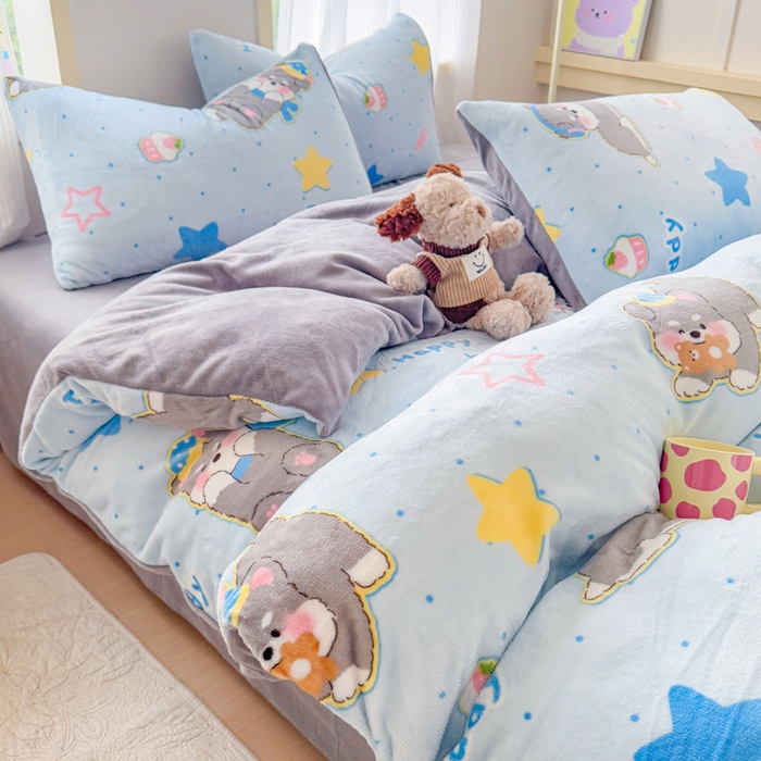 91家纺网 家纺一手货源 找家纺 （总）梦舒阳家纺 2025牛奶绒四件套牛奶绒单被套牛奶绒床笠款四件套小清新可爱套件