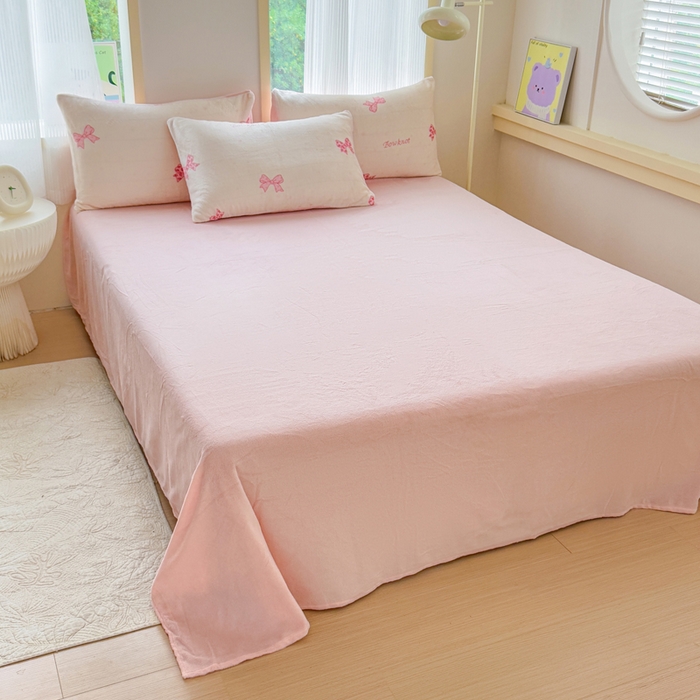 91家纺网 家纺一手货源 找家纺 梦舒阳家纺 2025牛奶绒四件套牛奶绒单被套牛奶绒床笠款四件套小清新可爱套件 蝴蝶结