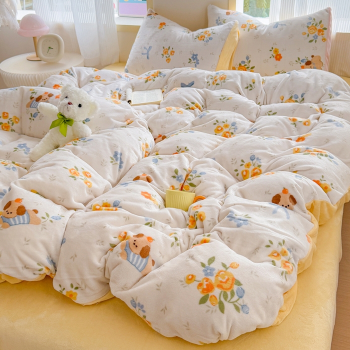 91家纺网 家纺一手货源 找家纺 梦舒阳家纺 2025牛奶绒四件套牛奶绒单被套牛奶绒床笠款四件套小清新可爱套件 布布萌宠