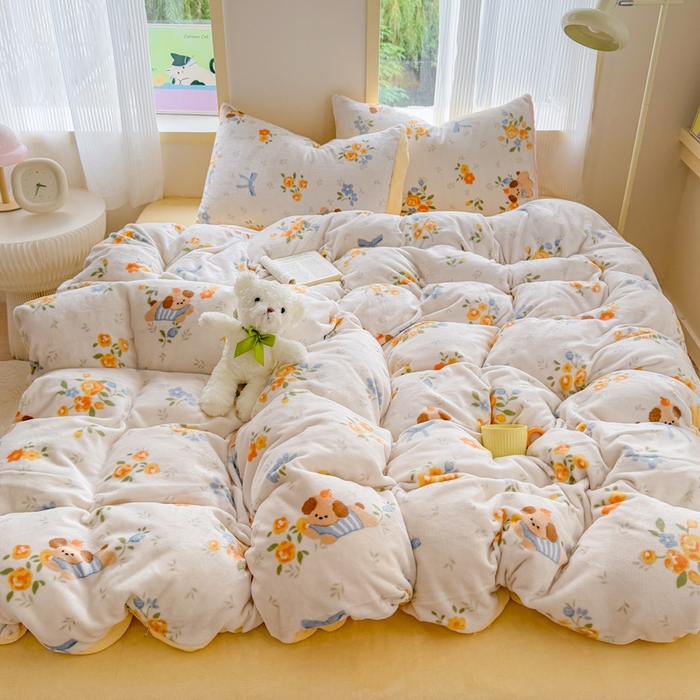 91家纺网 家纺一手货源 找家纺 梦舒阳家纺 2025牛奶绒四件套牛奶绒单被套牛奶绒床笠款四件套小清新可爱套件 布布萌宠