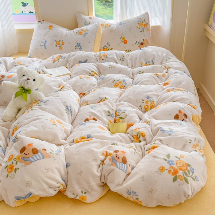 91家纺网 家纺一手货源 找家纺 梦舒阳家纺 2025牛奶绒四件套牛奶绒单被套牛奶绒床笠款四件套小清新可爱套件 布布萌宠