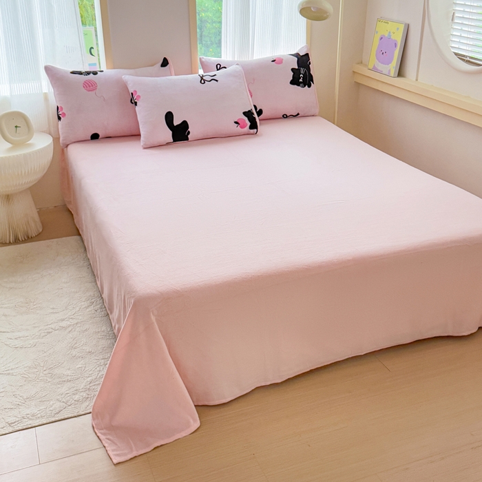 91家纺网 家纺一手货源 找家纺 梦舒阳家纺 2025牛奶绒四件套牛奶绒单被套牛奶绒床笠款四件套小清新可爱套件 炫酷黑猫