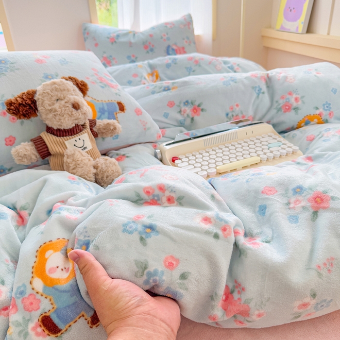 91家纺网 家纺一手货源 找家纺 （总）梦舒阳家纺 2025牛奶绒四件套牛奶绒单被套牛奶绒床笠款四件套小清新可爱套件