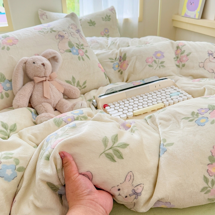 梦舒阳家纺 2025牛奶绒四件套牛奶绒单被套牛奶绒床笠款四件套小清新可爱套件 绿意盎然