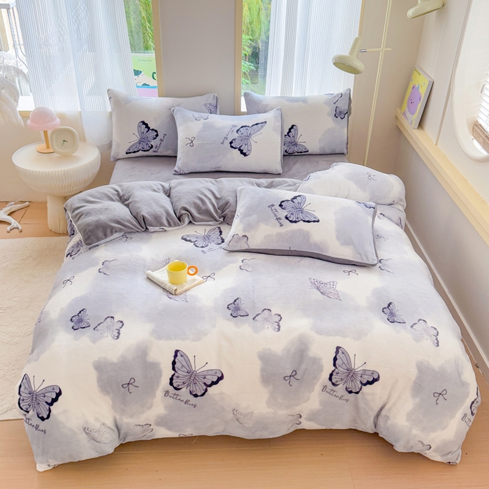 91家纺网 家纺一手货源 找家纺 梦舒阳家纺 2025牛奶绒四件套牛奶绒单被套牛奶绒床笠款四件套小清新可爱套件 炫影蝴蝶