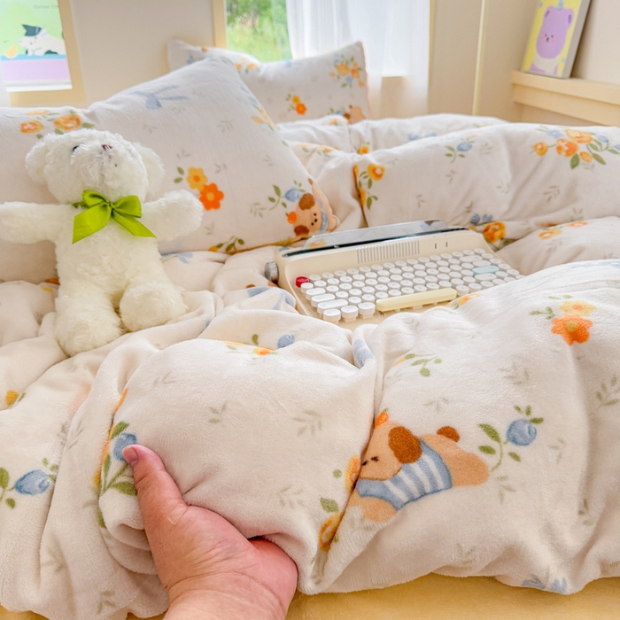 梦舒阳家纺 2025牛奶绒四件套牛奶绒单被套牛奶绒床笠款四件套小清新可爱套件 布布萌宠