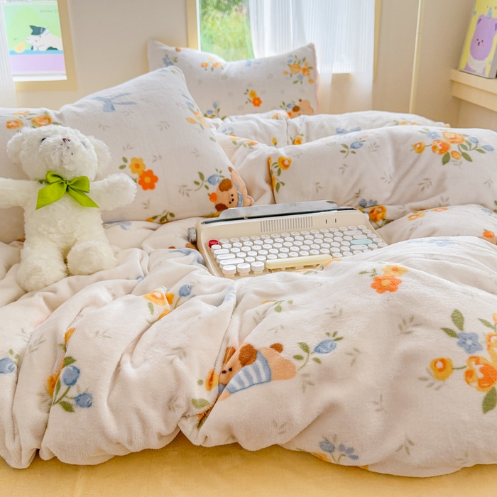 91家纺网 家纺一手货源 找家纺 梦舒阳家纺 2025牛奶绒四件套牛奶绒单被套牛奶绒床笠款四件套小清新可爱套件 布布萌宠