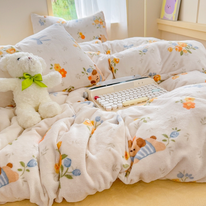 91家纺网 家纺一手货源 找家纺 梦舒阳家纺 2025牛奶绒四件套牛奶绒单被套牛奶绒床笠款四件套小清新可爱套件 布布萌宠