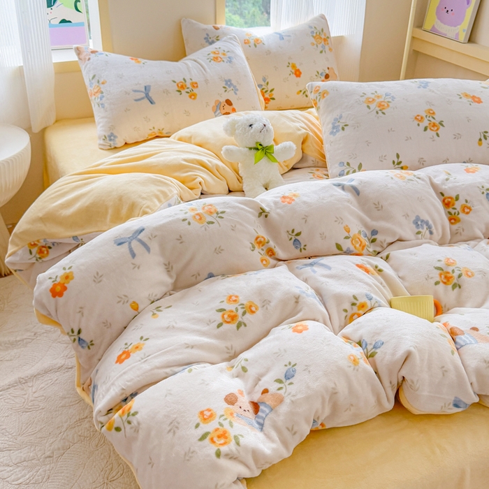 91家纺网 家纺一手货源 找家纺 梦舒阳家纺 2025牛奶绒四件套牛奶绒单被套牛奶绒床笠款四件套小清新可爱套件 布布萌宠