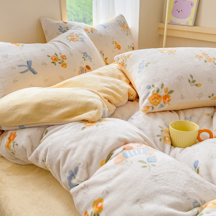 91家纺网 家纺一手货源 找家纺 梦舒阳家纺 2025牛奶绒四件套牛奶绒单被套牛奶绒床笠款四件套小清新可爱套件 布布萌宠