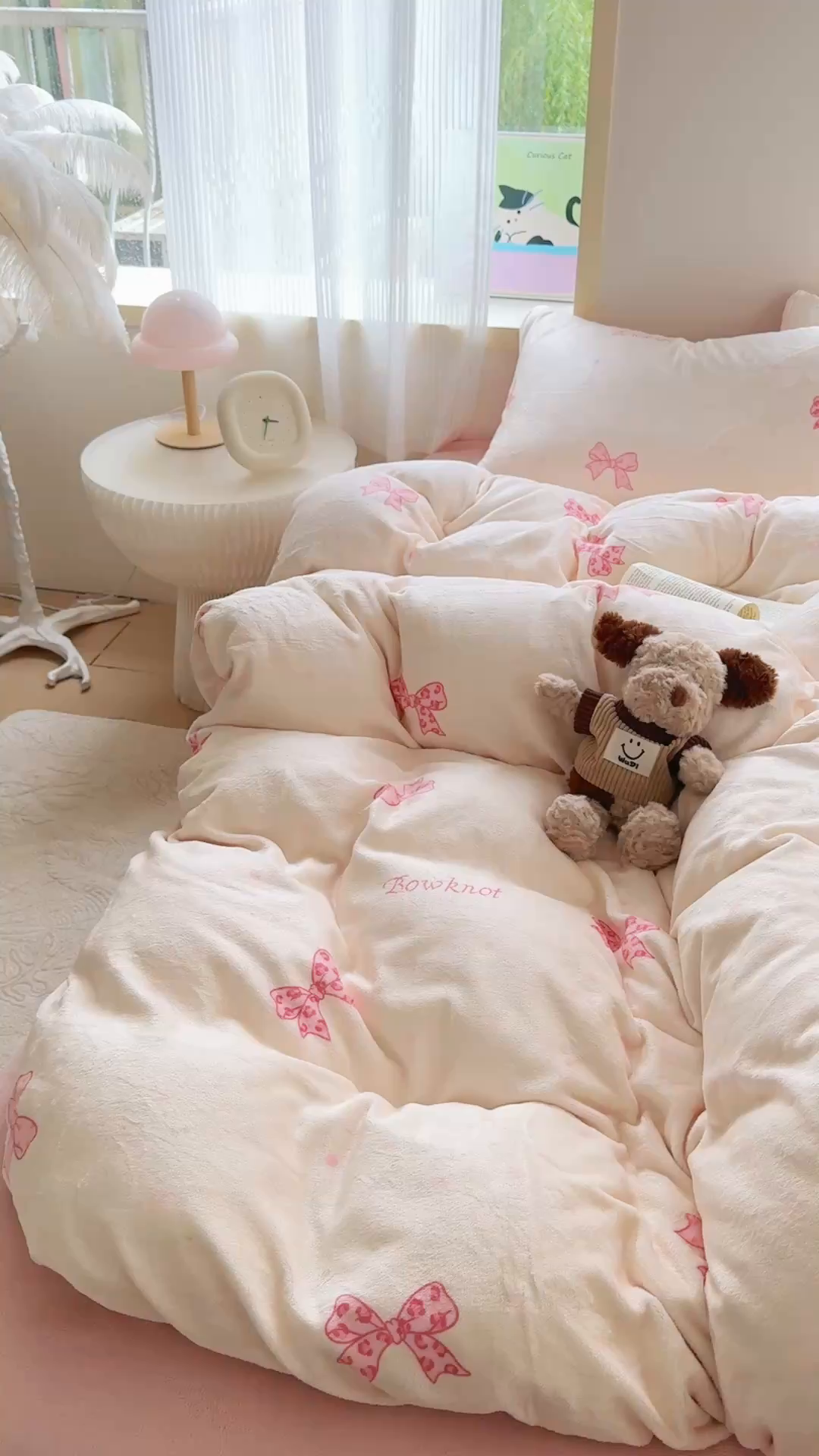 91家纺网 家纺一手货源 找家纺 梦舒阳家纺 2025牛奶绒四件套牛奶绒单被套牛奶绒床笠款四件套小清新可爱套件 蝴蝶结
