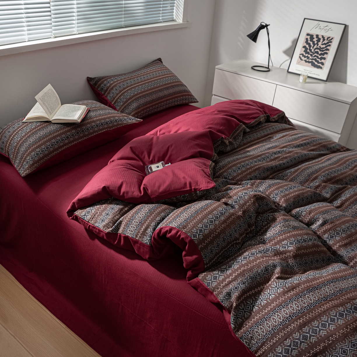 91家纺网 家纺一手货源 找家纺 （总）仰望棉麻双层纱供应链 2025新款复古情书AB版拉链款全棉色织提花四件套