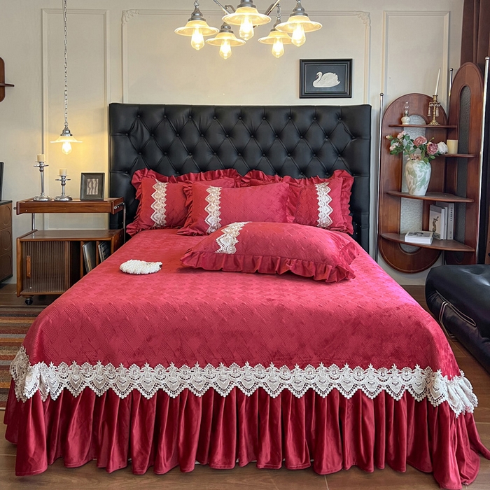 91家纺网 家纺一手货源 找家纺 瑞宝 2025新款宝宝绒床盖床盖单件床盖单品单床盖床盖三件套-北欧风情 北欧风情-酒红