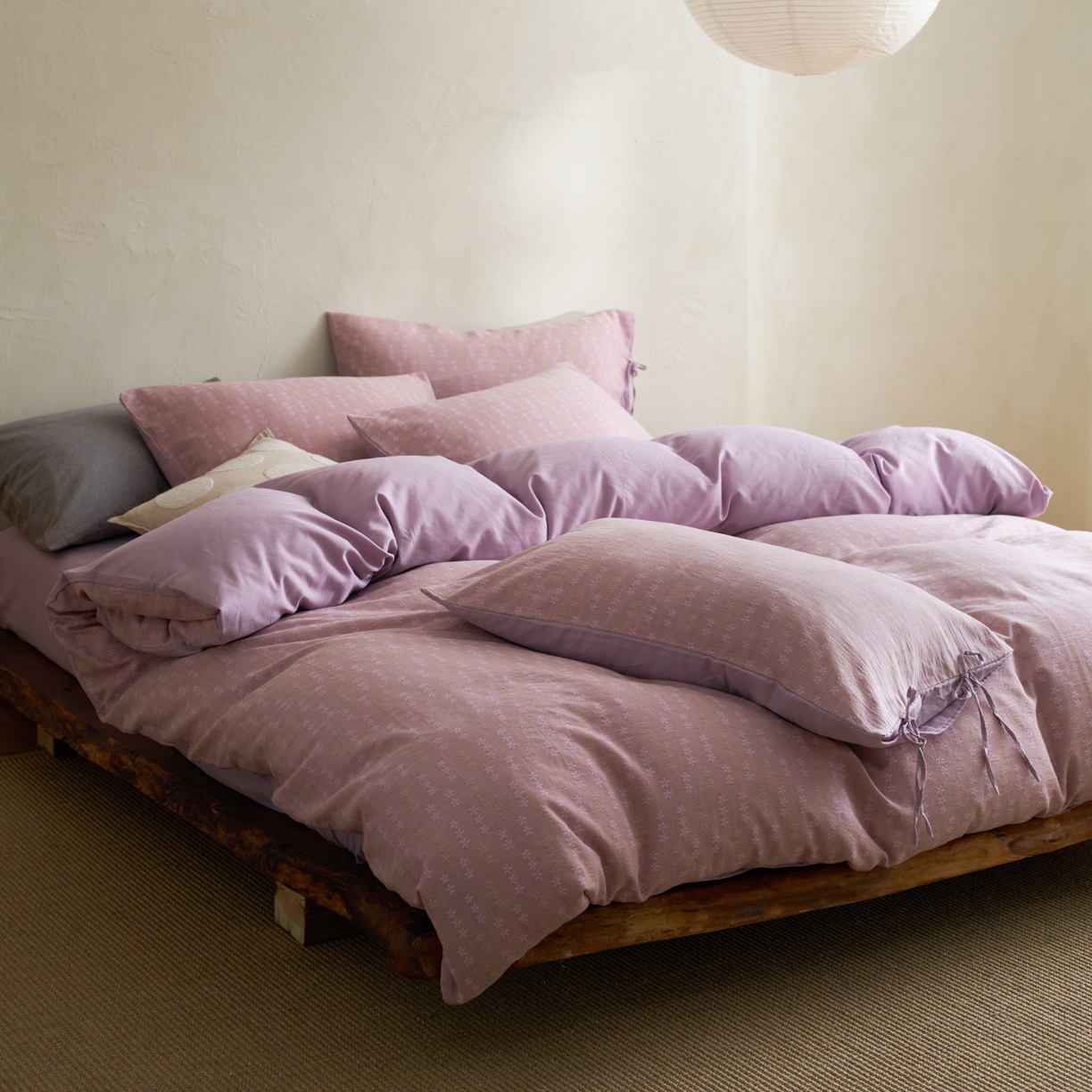 91家纺网 家纺一手货源 找家纺 久典家居 2025新款全棉色织提花系带款四件套-花锦系列（买家秀找客服) 花锦-紫