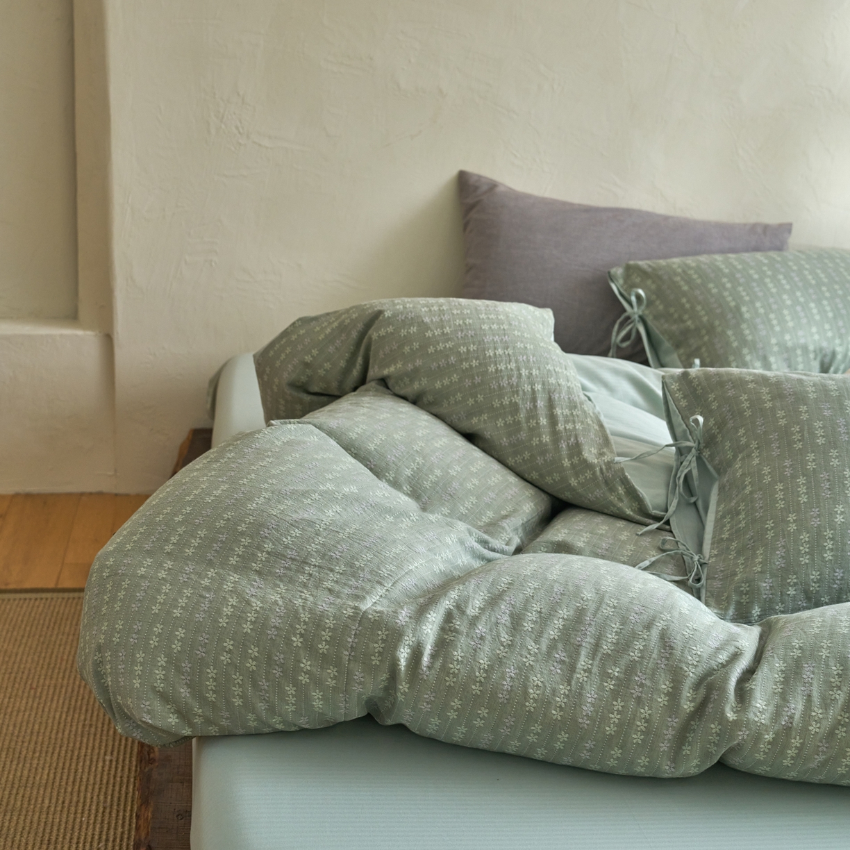 91家纺网 家纺一手货源 找家纺 （总）久典家居 2025新款全棉色织提花系带款四件套-花锦系列（买家秀找客服)