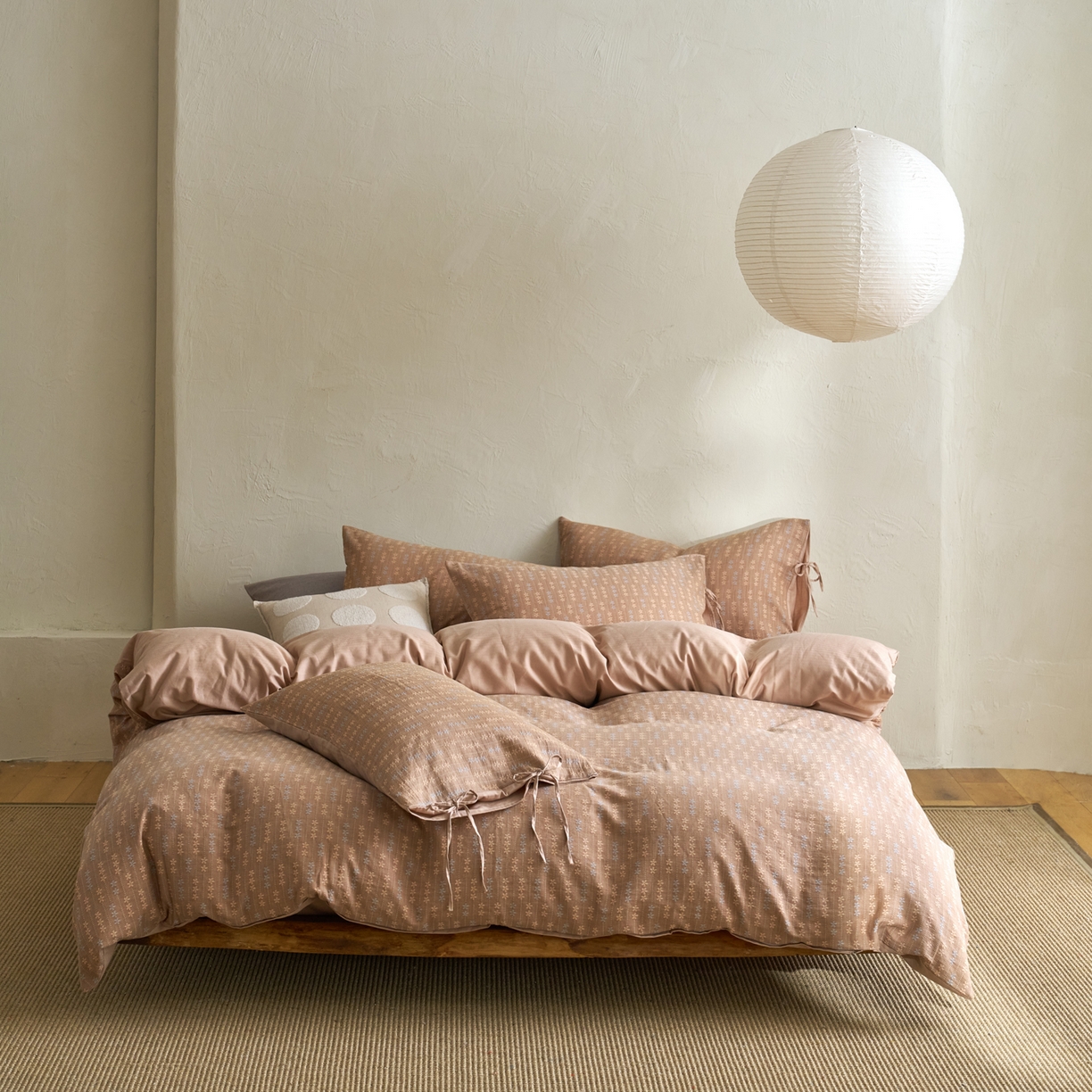 91家纺网 家纺一手货源 找家纺 久典家居 2025新款全棉色织提花系带款四件套-花锦系列（买家秀找客服) 花锦-咖