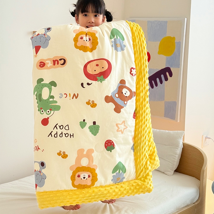 91家纺网 家纺一手货源 找家纺 2025新款3D触感全棉豆豆被儿童豆豆被春秋被冬被幼儿园被子 布拉乐园-一体款