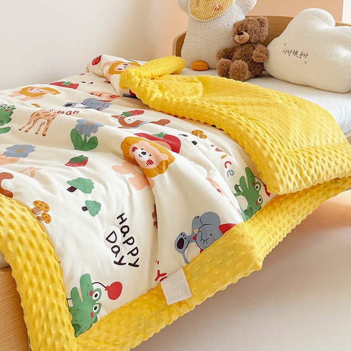 91家纺网 家纺一手货源 找家纺 2025新款3D触感全棉豆豆被儿童豆豆被春秋被冬被幼儿园被子 布拉乐园-一体款