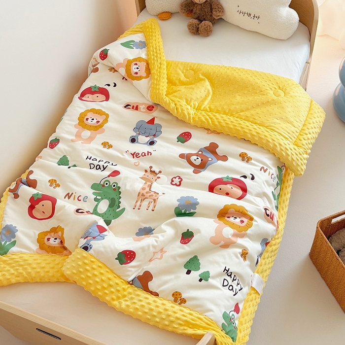 91家纺网 家纺一手货源 找家纺 2025新款3D触感全棉豆豆被儿童豆豆被春秋被冬被幼儿园被子 布拉乐园-一体款