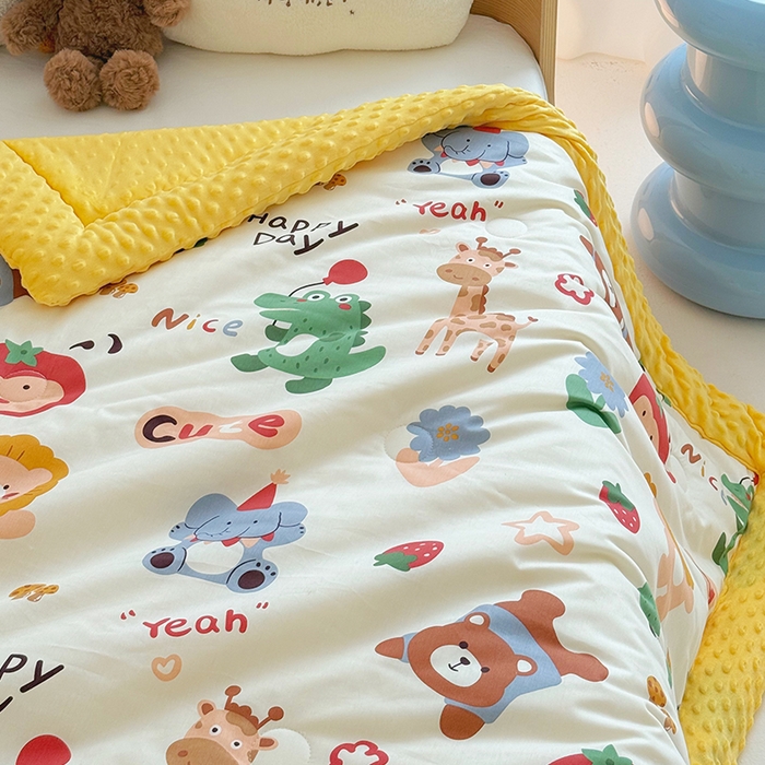 91家纺网 家纺一手货源 找家纺 2025新款3D触感全棉豆豆被儿童豆豆被春秋被冬被幼儿园被子 布拉乐园-一体款