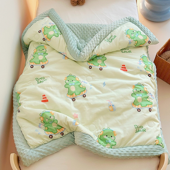 91家纺网 家纺一手货源 找家纺 2025新款3D触感全棉豆豆被儿童豆豆被春秋被冬被幼儿园被子 恐龙宝宝-一体款