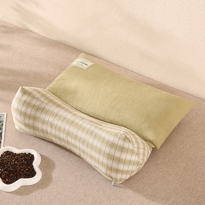 91家纺网 家纺一手货源 找家纺 金牛枕芯 2025新款三角牵引组合养麦枕头枕芯 绿色