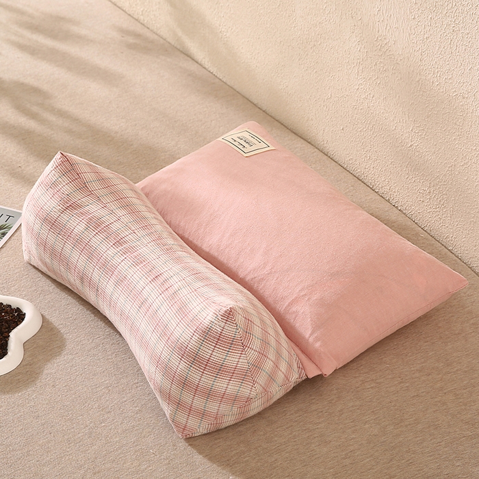 91家纺网 家纺一手货源 找家纺 金牛枕芯 2025新款三角牵引组合养麦枕头枕芯 粉色