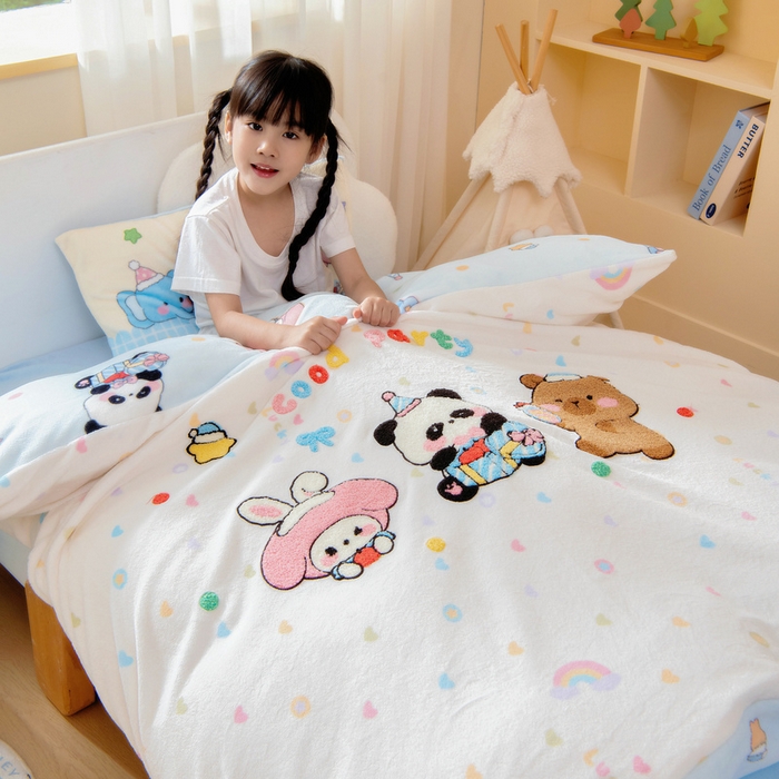 91家纺网 家纺一手货源 找家纺 （总）鱼宝 2025新款毛巾绣牛奶绒被套被芯套件