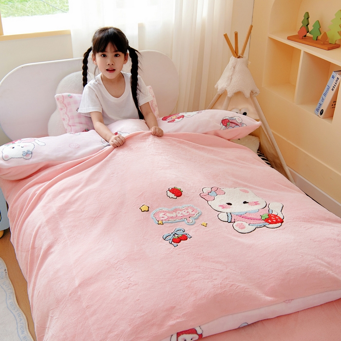 鱼宝 2025新款毛巾绣牛奶绒被套被芯套件 糖糖猫