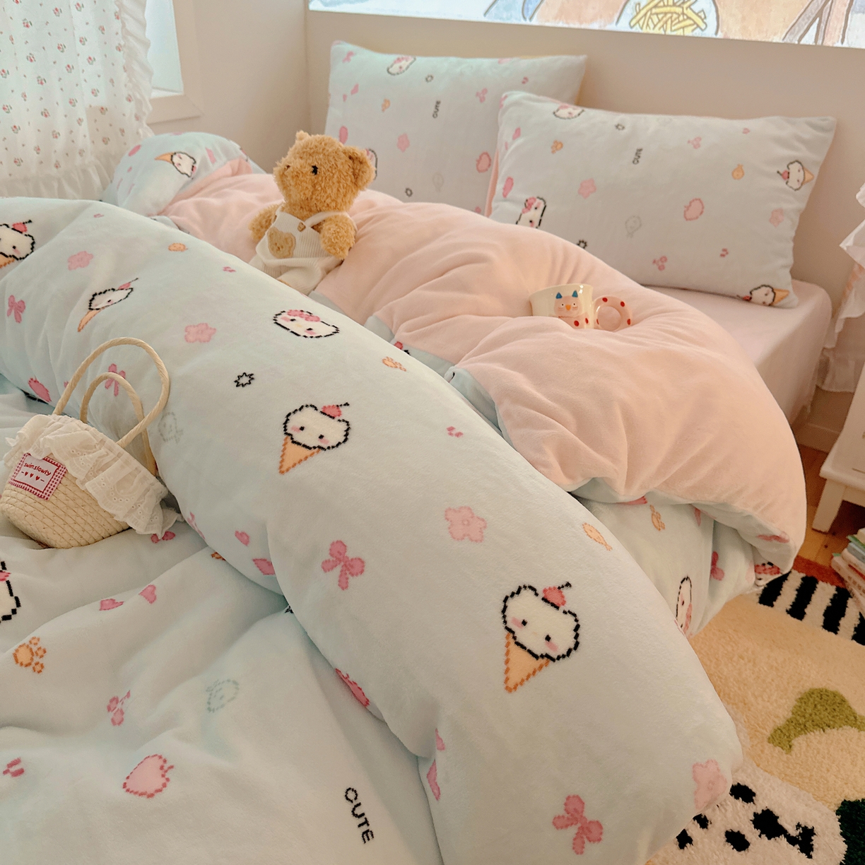 91家纺网 家纺一手货源 找家纺 （总）桃喜 2025新款牛奶绒印花系列四件套（会员-5）