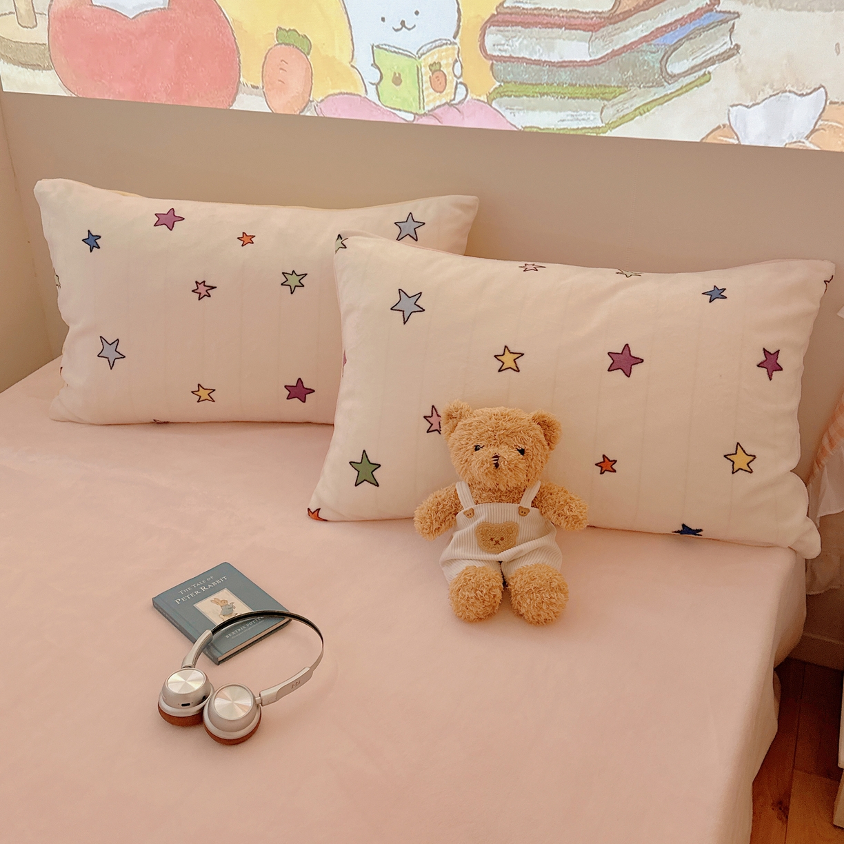 91家纺网 家纺一手货源 找家纺 桃喜 2025新款牛奶绒印花系列四件套（会员-5） 彩色星星