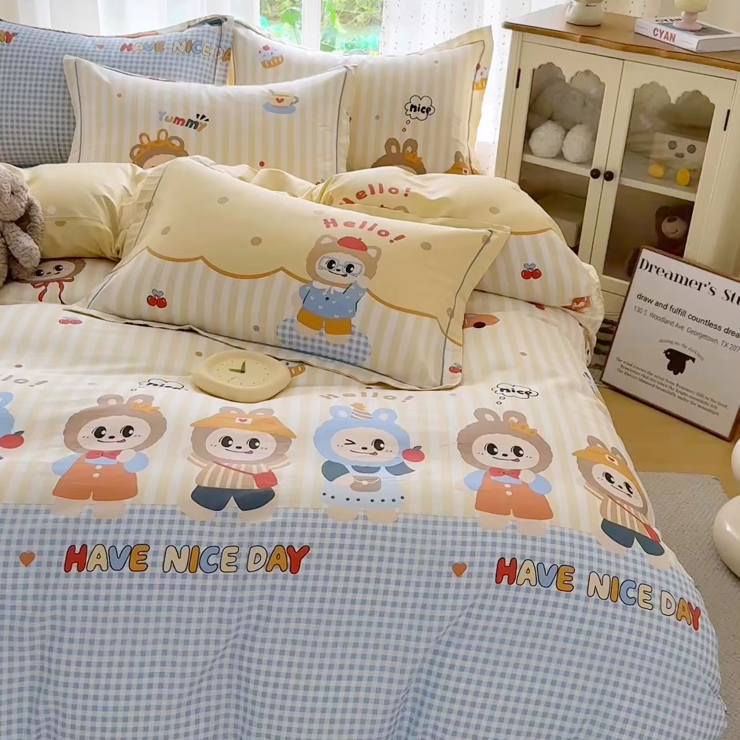 91家纺网 家纺一手货源 找家纺 红粉佳人家纺 2025新款12868纯棉系列全棉四件套 布布宝贝