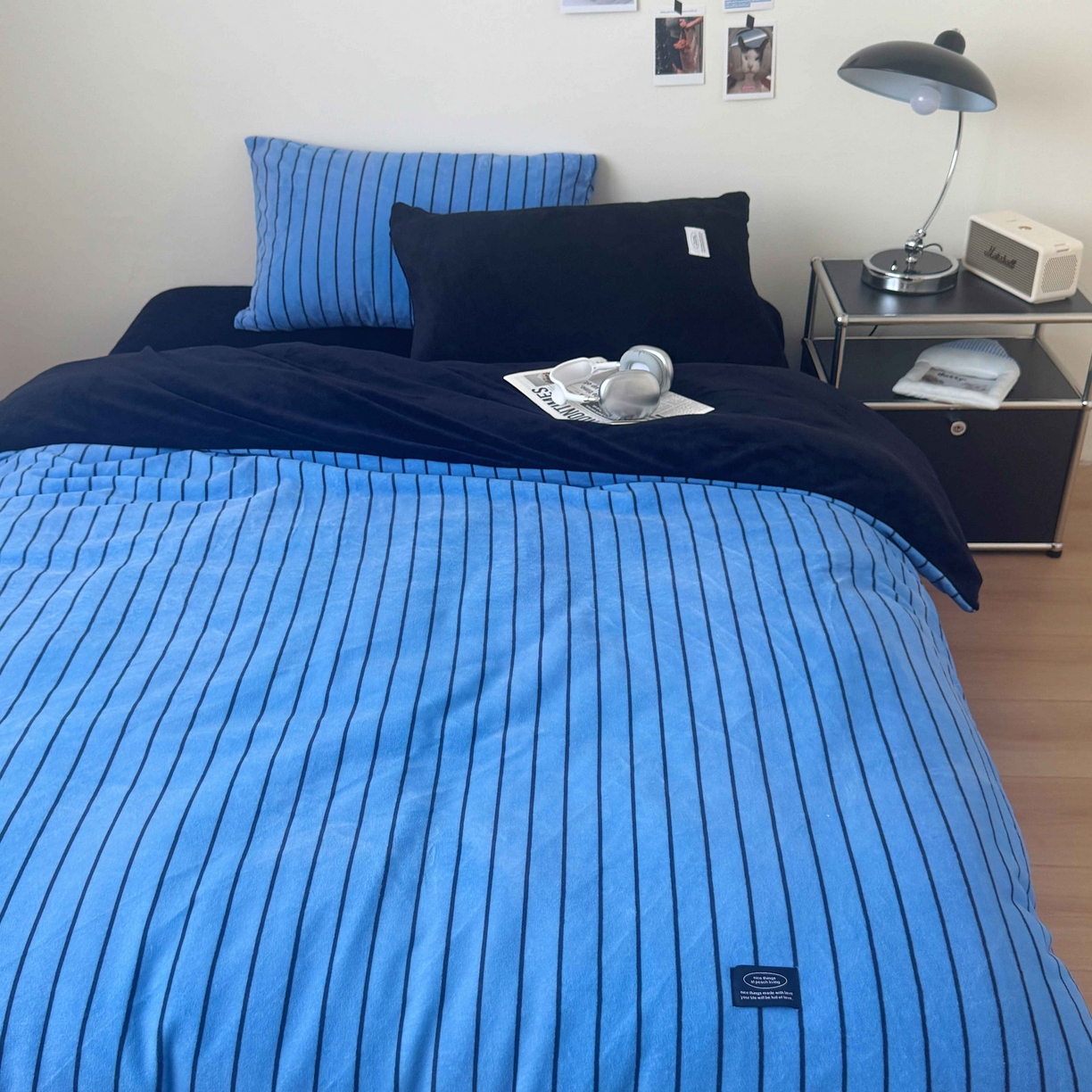 91家纺网 家纺一手货源 找家纺 桃喜 2025新款条纹牛奶绒系列四件套（会员-5） 冰岛蓝